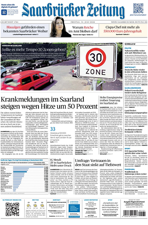 Titelseite von Saarbrücker Zeitung heute - Regionale Zeitungen
