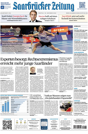Titelseite von Saarbrücker Zeitung heute - Regionale Zeitungen
