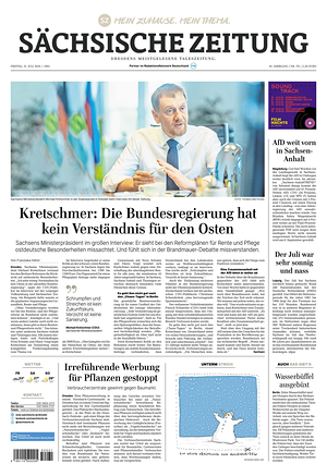 Titelseite von Sächsische Zeitung heute - Regionale Zeitungen