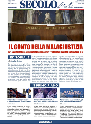 Prima pagina Secolo d'Italia di oggi - Quotidiano nazionale