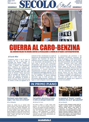 Prima pagina Secolo d'Italia di oggi - Quotidiano nazionale