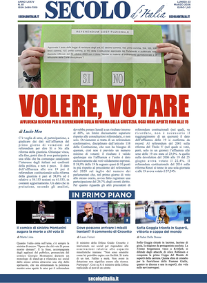 Prima pagina Secolo d'Italia di oggi - Quotidiano nazionale