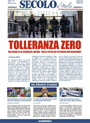 Prima pagina Secolo d'Italia di oggi - Quotidiano nazionale