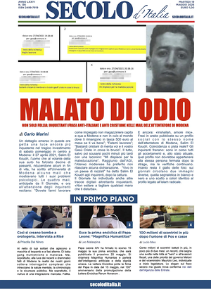 Prima pagina Secolo d'Italia di oggi - Quotidiano nazionale