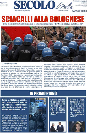 Prima pagina Secolo d'Italia di oggi - Quotidiano nazionale