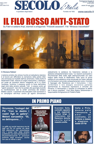 Prima pagina Secolo d'Italia di oggi - Quotidiano nazionale