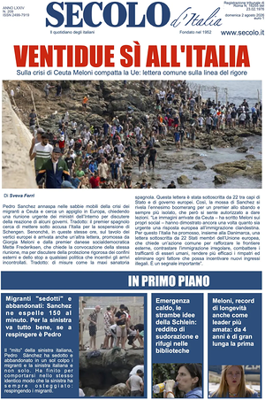 Prima pagina Secolo d'Italia di oggi - Quotidiano nazionale