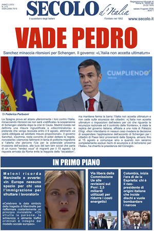 Prima pagina Secolo d'Italia di oggi - Quotidiano nazionale
