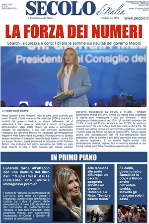 Prima pagina Secolo d'Italia di oggi - Quotidiano nazionale