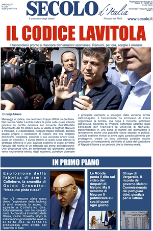 Prima pagina Secolo d'Italia di oggi - Quotidiano nazionale