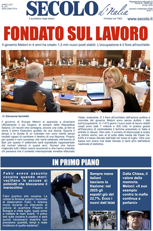 Prima pagina Secolo d'Italia di oggi - Quotidiano nazionale