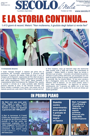 Prima pagina Secolo d'Italia di oggi - Quotidiano nazionale