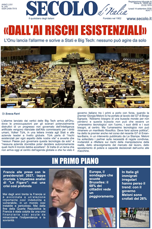 Prima pagina Secolo d'Italia di oggi - Quotidiano nazionale