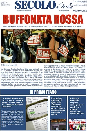 Prima pagina Secolo d'Italia di oggi - Quotidiano nazionale
