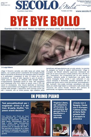 Prima pagina Secolo d'Italia di oggi - Quotidiano nazionale