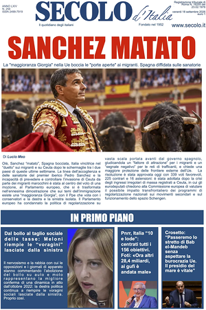 Prima pagina Secolo d'Italia di oggi - Quotidiano nazionale