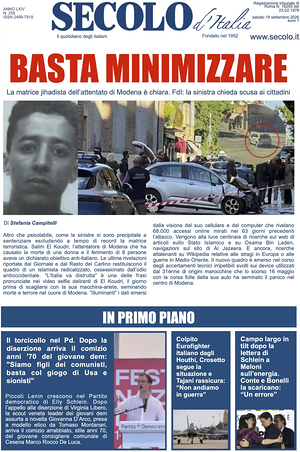 Prima pagina Secolo d'Italia di oggi - Quotidiano nazionale
