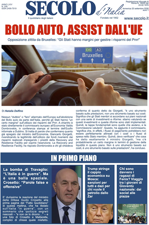 Prima pagina Secolo d'Italia di oggi - Quotidiano nazionale