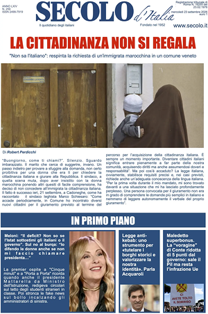 Prima pagina Secolo d'Italia di oggi - Quotidiano nazionale