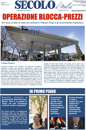Prima pagina Secolo d'Italia di oggi - Quotidiano nazionale
