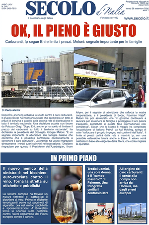 Prima pagina Secolo d'Italia di oggi - Quotidiano nazionale