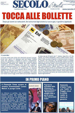 Prima pagina Secolo d'Italia di oggi - Quotidiano nazionale