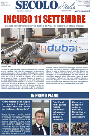 Prima pagina Secolo d'Italia di oggi - Quotidiano nazionale