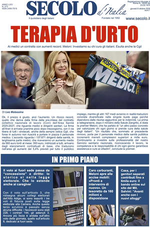 Prima pagina Secolo d'Italia di oggi - Quotidiano nazionale