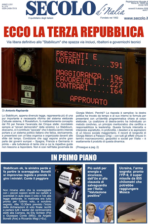 Prima pagina Secolo d'Italia di oggi - Quotidiano nazionale