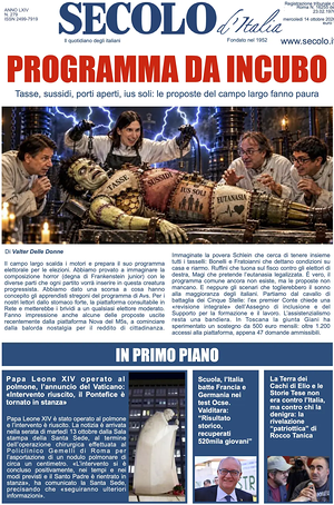 Prima pagina Secolo d'Italia di oggi - Quotidiano nazionale