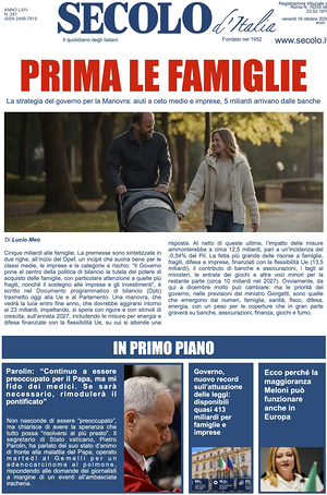 Prima pagina Secolo d'Italia di oggi - Quotidiano nazionale