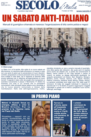 Prima pagina Secolo d'Italia di oggi - Quotidiano nazionale