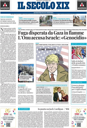 Prima pagina Il Secolo XIX di oggi - Quotidiano nazionale