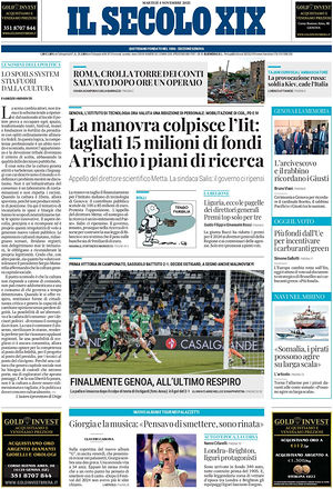 Il Secolo XIX prima pagina