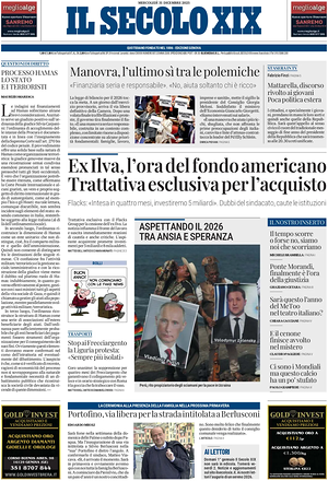 Il Secolo XIX prima pagina