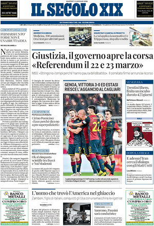 Il Secolo XIX prima pagina