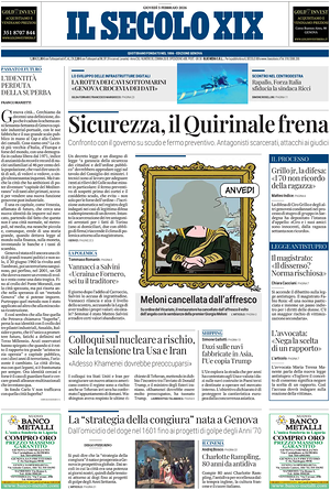 Prima pagina Il Secolo XIX di oggi - Quotidiano nazionale