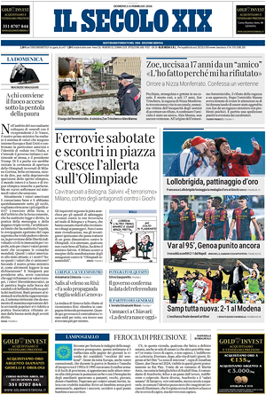 Prima pagina Il Secolo XIX di oggi - Quotidiano nazionale