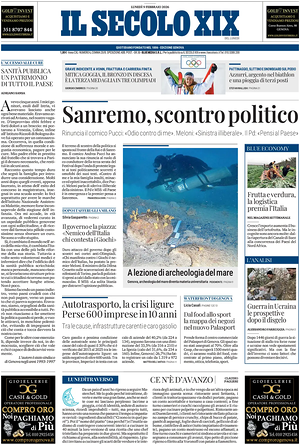 Prima pagina Il Secolo XIX di oggi - Quotidiano nazionale