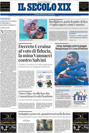 Prima pagina Il Secolo XIX di oggi - Quotidiano nazionale