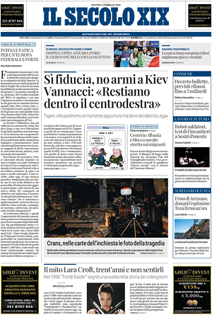Prima pagina Il Secolo XIX di oggi - Quotidiano nazionale