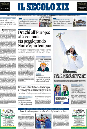 Prima pagina Il Secolo XIX di oggi - Quotidiano nazionale