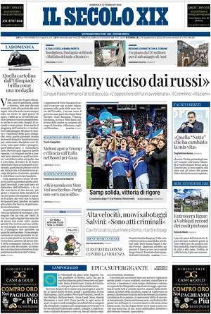 Prima pagina Il Secolo XIX di oggi - Quotidiano nazionale