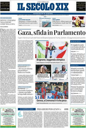 Prima pagina Il Secolo XIX di oggi - Quotidiano nazionale