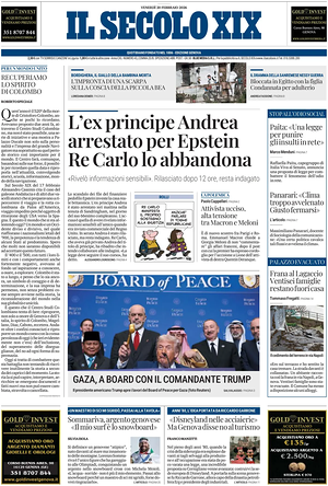 Prima pagina Il Secolo XIX di oggi - Quotidiano nazionale