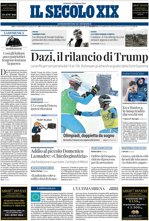 Prima pagina Il Secolo XIX di oggi - Quotidiano nazionale