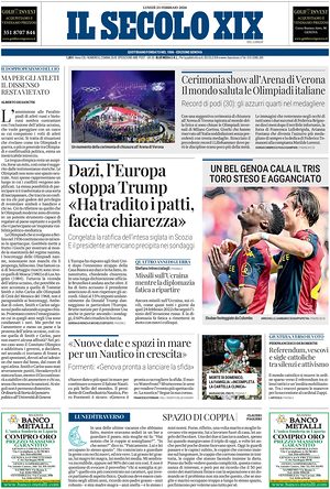 Prima pagina Il Secolo XIX di oggi - Quotidiano nazionale