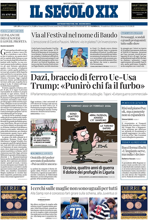 Prima pagina Il Secolo XIX di oggi - Quotidiano nazionale