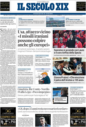 Prima pagina Il Secolo XIX di oggi - Quotidiano nazionale