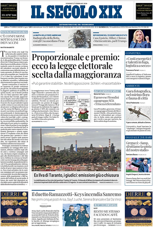 Prima pagina Il Secolo XIX di oggi - Quotidiano nazionale